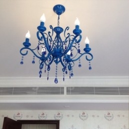 Lampadario a sospensione in cristallo rustico retrò vintage nero bianco blu con 6 luci
