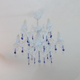 Lampadario a sospensione in cristallo rustico retrò vintage nero bianco blu con 6 luci