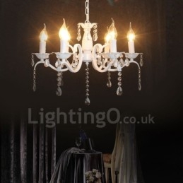 Lampadario a candela pendente bianco rustico retrò vintage in cristallo a 6 luci