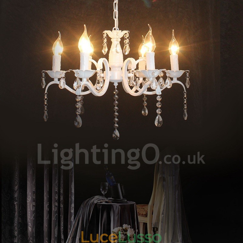 Lampadario a candela pendente bianco rustico retrò vintage in cristallo a 6 luci