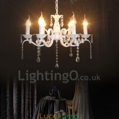 Lampadario a candela pendente bianco rustico retrò vintage in cristallo a 6 luci Lampadario a candela pendente bianco rustico retrò vintage in cristallo a 6 luci