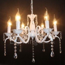 Lampadario a candela pendente bianco rustico retrò vintage in cristallo a 6 luci