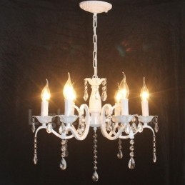 Lampadario a candela pendente bianco rustico retrò vintage in cristallo a 6 luci