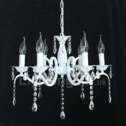 Lampadario a candela pendente bianco rustico retrò vintage in cristallo a 6 luci