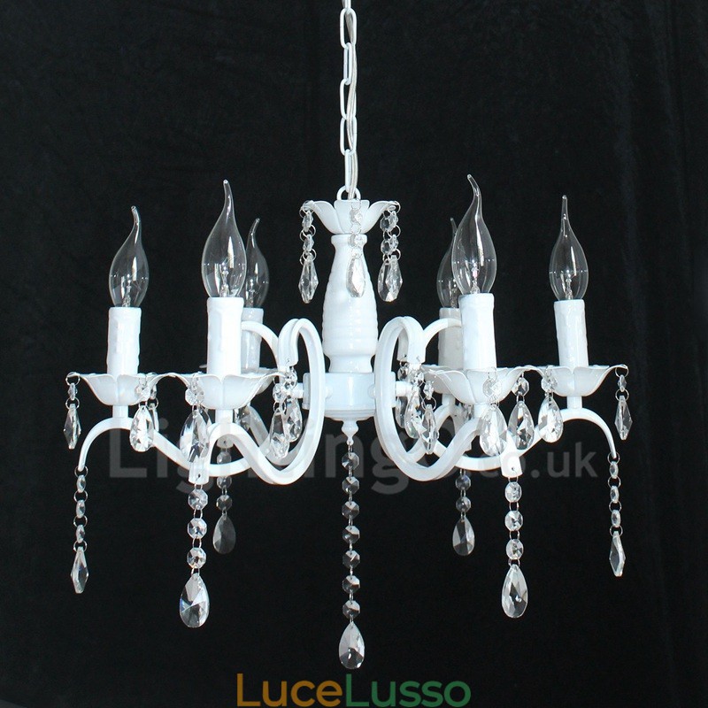 Lampadario a candela pendente bianco rustico retrò vintage in cristallo a 6 luci