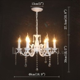 Lampadario a candela pendente bianco rustico retrò vintage in cristallo a 6 luci