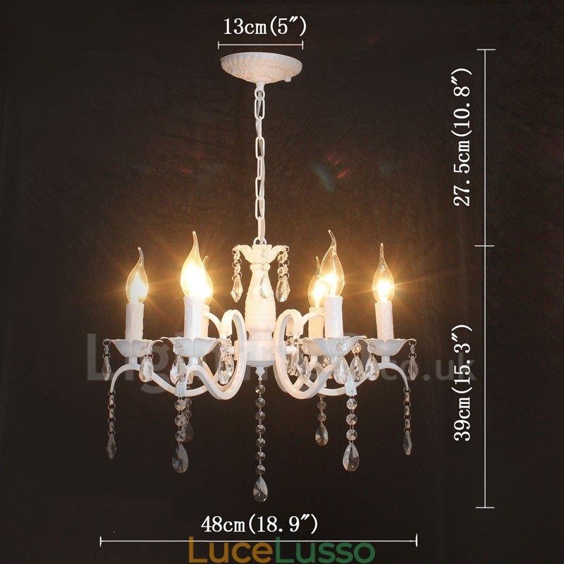 Lampadario a candela pendente bianco rustico retrò vintage in cristallo a 6 luci