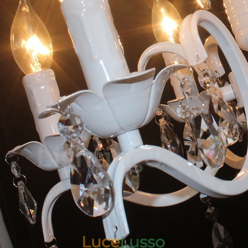Lampadario a candela pendente bianco rustico retrò vintage in cristallo a 6 luci