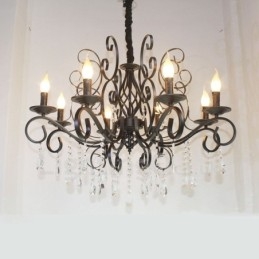 Lampadario a candela pendente vintage retrò rustico in cristallo a 8 luci