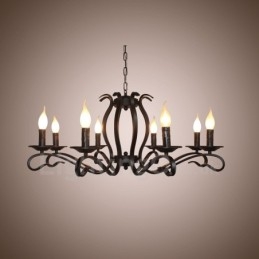 Lampadario a sospensione rustico retrò vintage nero a 8 luci