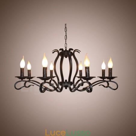 Lampadario a sospensione rustico retrò vintage nero a 8 luci Lampadario a sospensione rustico retrò vintage nero a 8 luci
