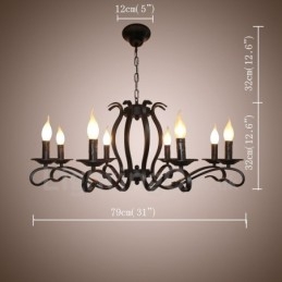 Lampadario a sospensione rustico retrò vintage nero a 8 luci