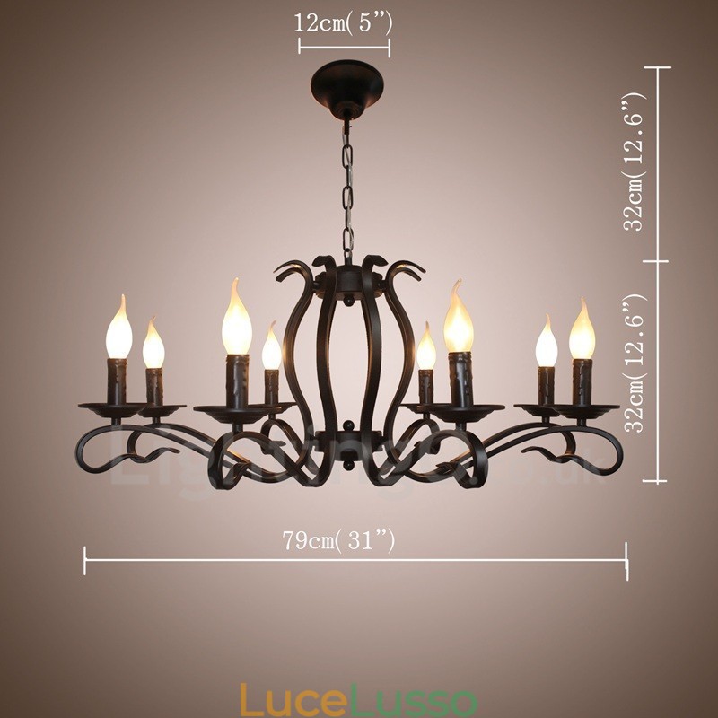 Lampadario a sospensione rustico retrò vintage nero a 8 luci