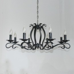 Lampadario a sospensione rustico retrò vintage nero a 8 luci
