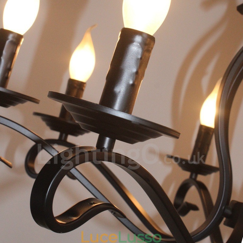 Lampadario a sospensione rustico retrò vintage nero a 8 luci