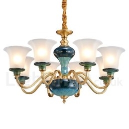 Lampadario a sospensione in ceramica in ottone retrò vintage con paralumi in vetro
