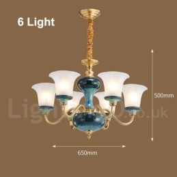 Lampadario a sospensione in ceramica in ottone retrò vintage con paralumi in vetro