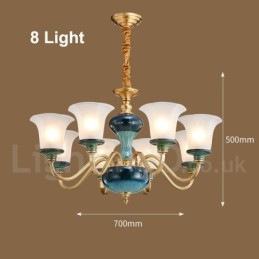 Lampadario a sospensione in ceramica in ottone retrò vintage con paralumi in vetro