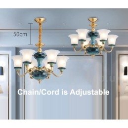 Lampadario a sospensione in ceramica in ottone retrò vintage con paralumi in vetro