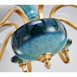 Lampadario a sospensione in ceramica in ottone retrò vintage con paralumi in vetro