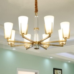 Lampadario a sospensione in cristallo di ottone retrò vintage con paralumi in vetro
