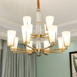 Lampadario a sospensione in cristallo di ottone retrò vintage con paralumi in vetro