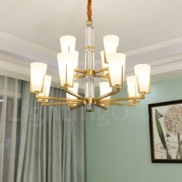 Lampadario a sospensione in cristallo di ottone retrò vintage con paralumi in vetro
