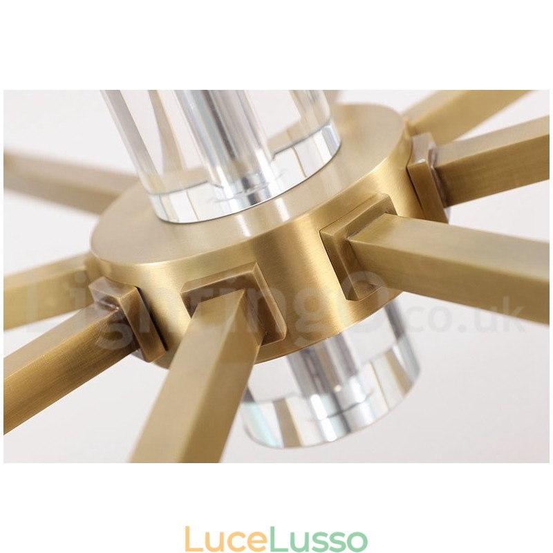 Lampadario a sospensione in cristallo di ottone retrò vintage con paralumi in vetro