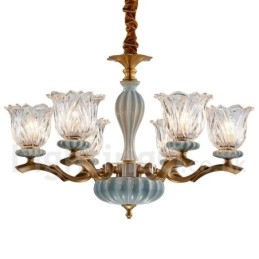 Lampadario a sospensione in ceramica in ottone retrò vintage con paralumi in vetro
