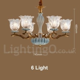 Lampadario a sospensione in ceramica in ottone retrò vintage con paralumi in vetro