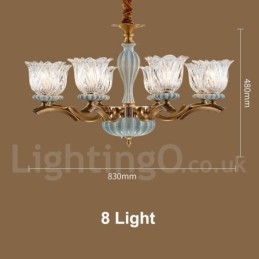 Lampadario a sospensione in ceramica in ottone retrò vintage con paralumi in vetro