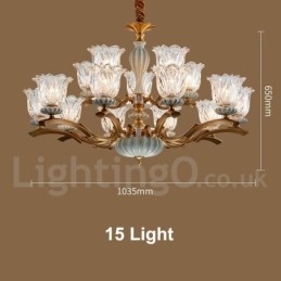 Lampadario a sospensione in ceramica in ottone retrò vintage con paralumi in vetro