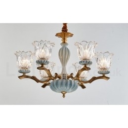 Lampadario a sospensione in ceramica in ottone retrò vintage con paralumi in vetro