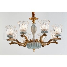 Lampadario a sospensione in ceramica in ottone retrò vintage con paralumi in vetro