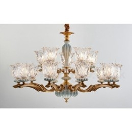 Lampadario a sospensione in ceramica in ottone retrò vintage con paralumi in vetro