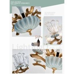 Lampadario a sospensione in ceramica in ottone retrò vintage con paralumi in vetro
