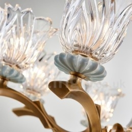 Lampadario a sospensione in ceramica in ottone retrò vintage con paralumi in vetro