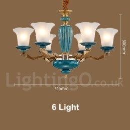 Lampadario a sospensione in ceramica in ottone retrò vintage con paralumi in vetro