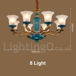 Lampadario a sospensione in ceramica in ottone retrò vintage con paralumi in vetro