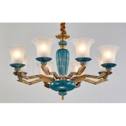 Lampadario a sospensione in ceramica in ottone retrò vintage con paralumi in vetro