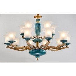 Lampadario a sospensione in ceramica in ottone retrò vintage con paralumi in vetro