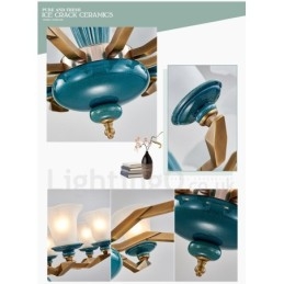 Lampadario a sospensione in ceramica in ottone retrò vintage con paralumi in vetro