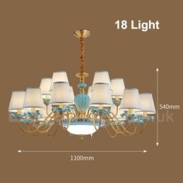 Lampadario a sospensione in ceramica in ottone retrò vintage con paralumi in tessuto blu