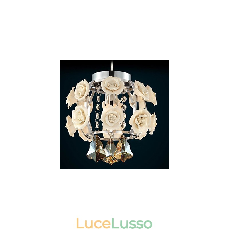 Lampadario Cristallo Moderno Contemporaneo Lanterna Metallo 1 Luce