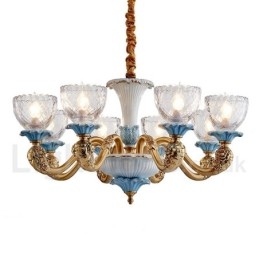 Lampadario a sospensione in ceramica in ottone retrò vintage con paralumi in vetro
