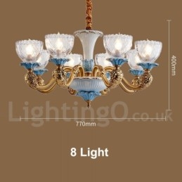 Lampadario a sospensione in ceramica in ottone retrò vintage con paralumi in vetro