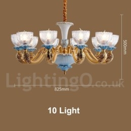 Lampadario a sospensione in ceramica in ottone retrò vintage con paralumi in vetro