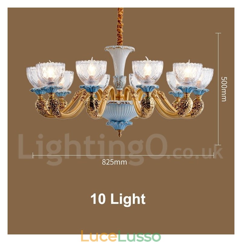 Lampadario a sospensione in ceramica in ottone retrò vintage con paralumi in vetro
