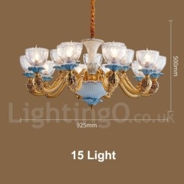 Lampadario a sospensione in ceramica in ottone retrò vintage con paralumi in vetro