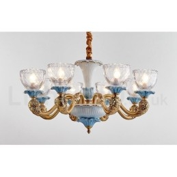 Lampadario a sospensione in ceramica in ottone retrò vintage con paralumi in vetro